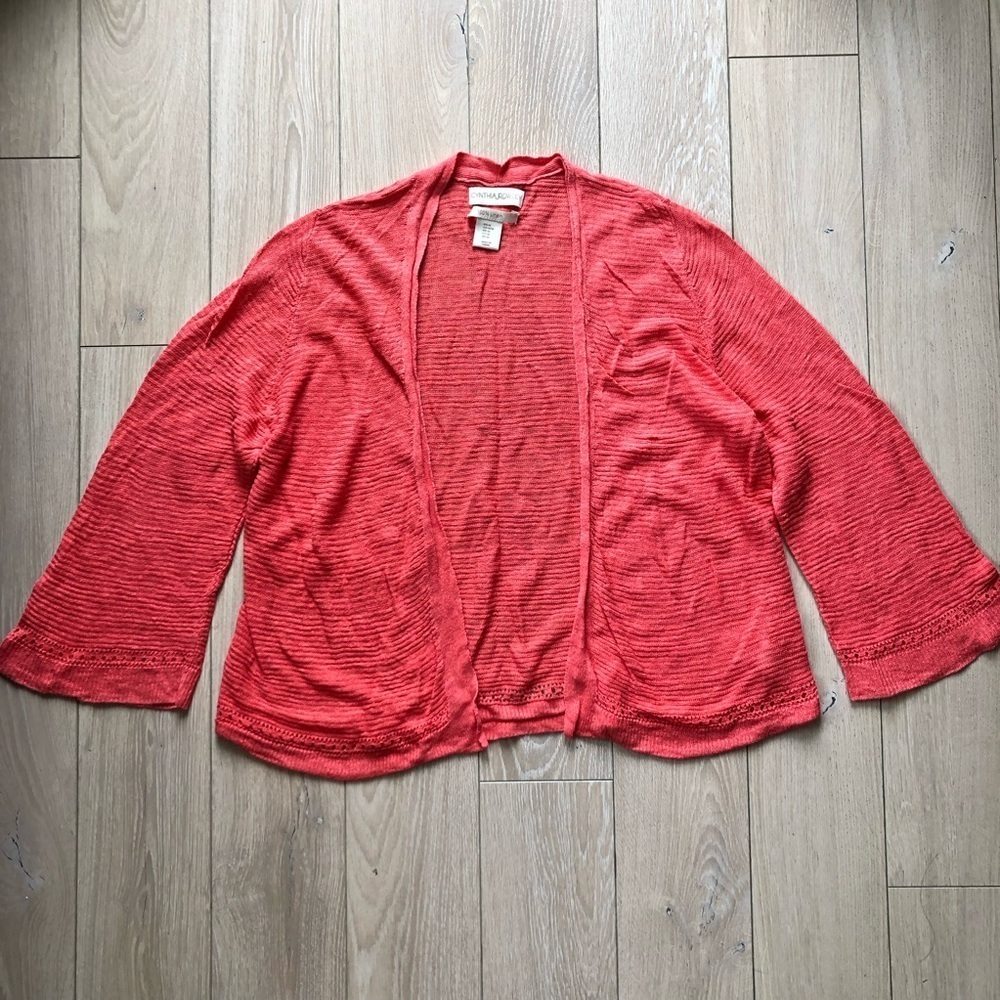 Cynthia Rowley 100% Linen Open Front Cardigan in Bright Orange Size M